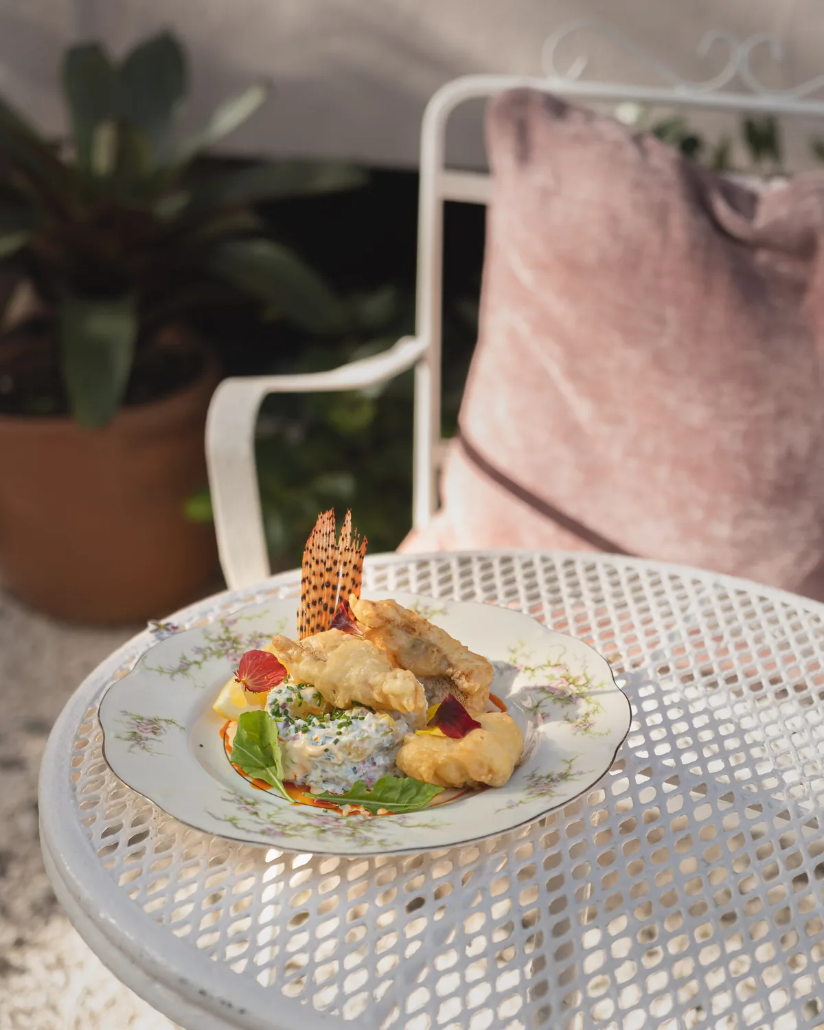 A plated dish on an outdoor table at Cocina al Fondo.